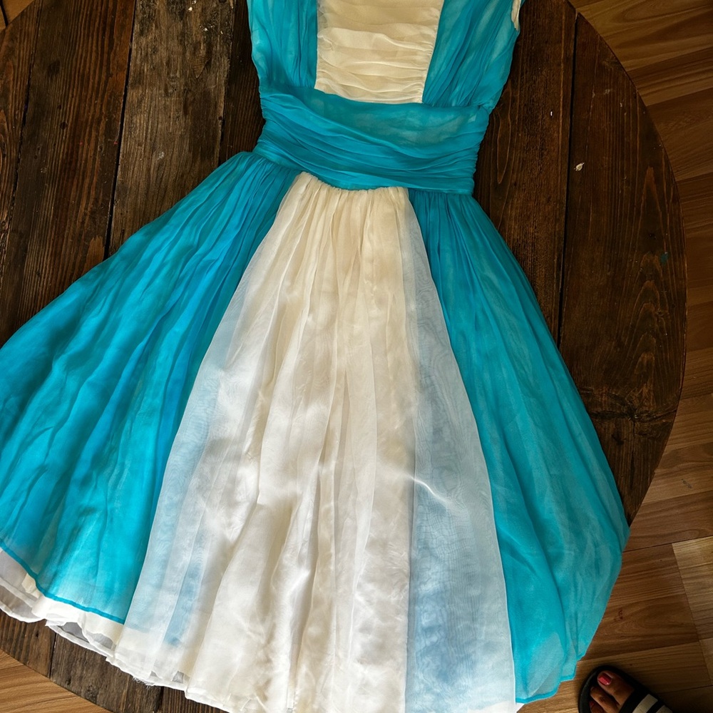 Blue and White Sleeveless Dress